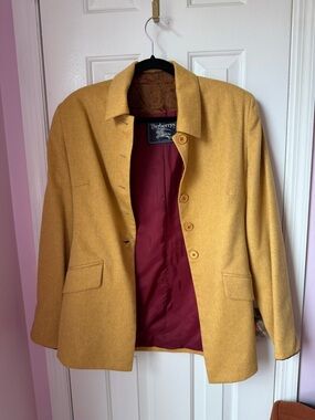 Burberry Mustard Yellow Coat with Burgundy Lining